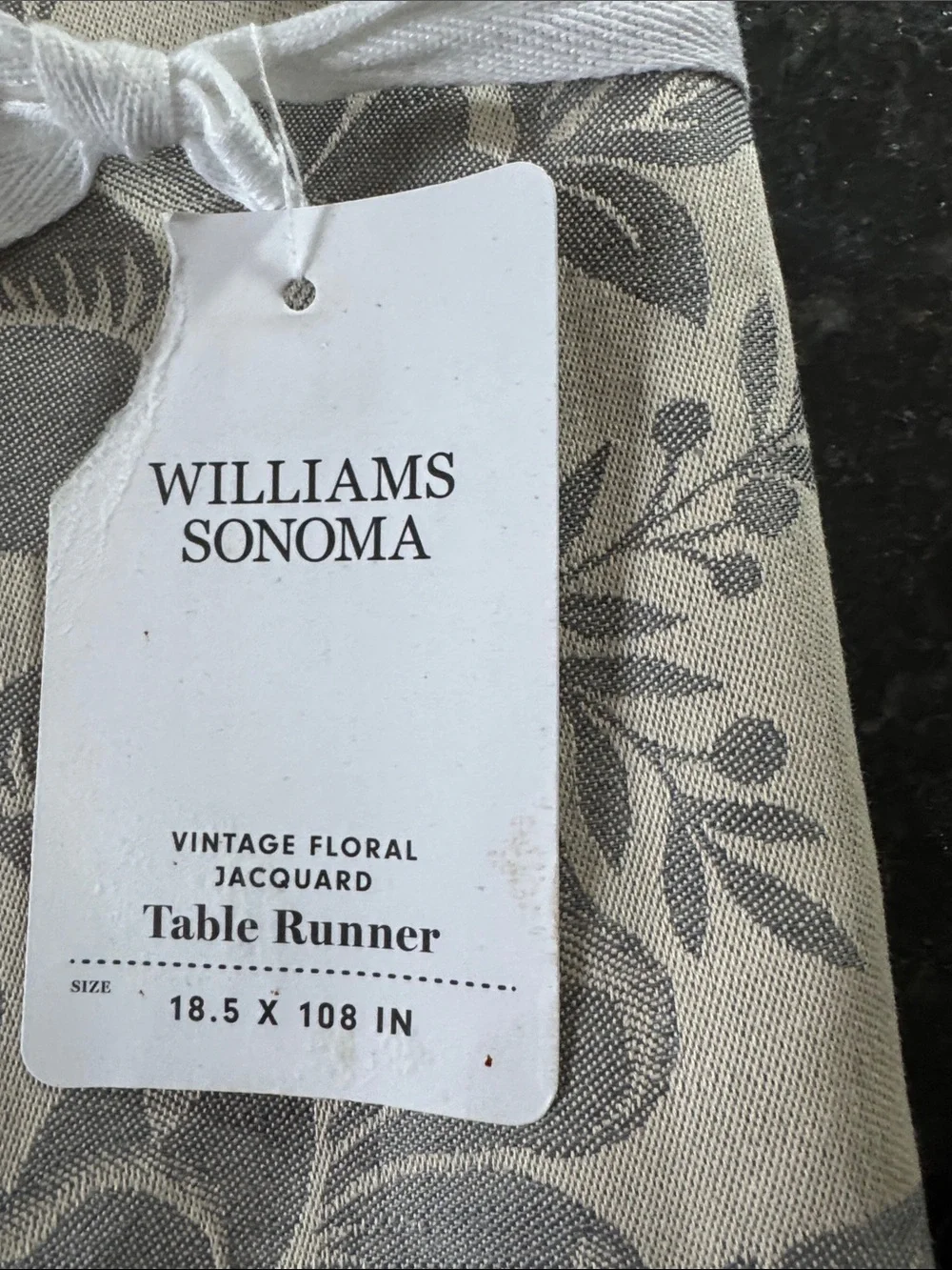 Williams Sonoma Cream and Gray Botanical Table Runner NWT